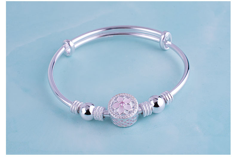 手镯女s999实心足银手镯子送女友老婆生日礼物学生桃花景泰蓝 桃之