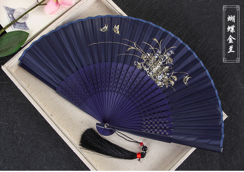 中国风扇子女款手工丝绸扇古风创意印花折扇复古舞蹈扇女扇清风雅竹a