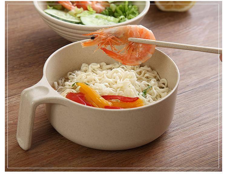 套装学生带餐具塑料便携式餐具办公餐具送餐神器 泡面碗5件(北欧麦)