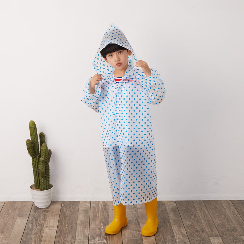 一次性雨衣儿童女加厚男童小学生透明便携可背包女童圆点小孩雨披红色