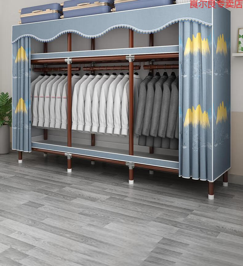 简易衣柜钢结构 简易衣柜家用卧室全钢架结构布衣柜钢管加粗加厚