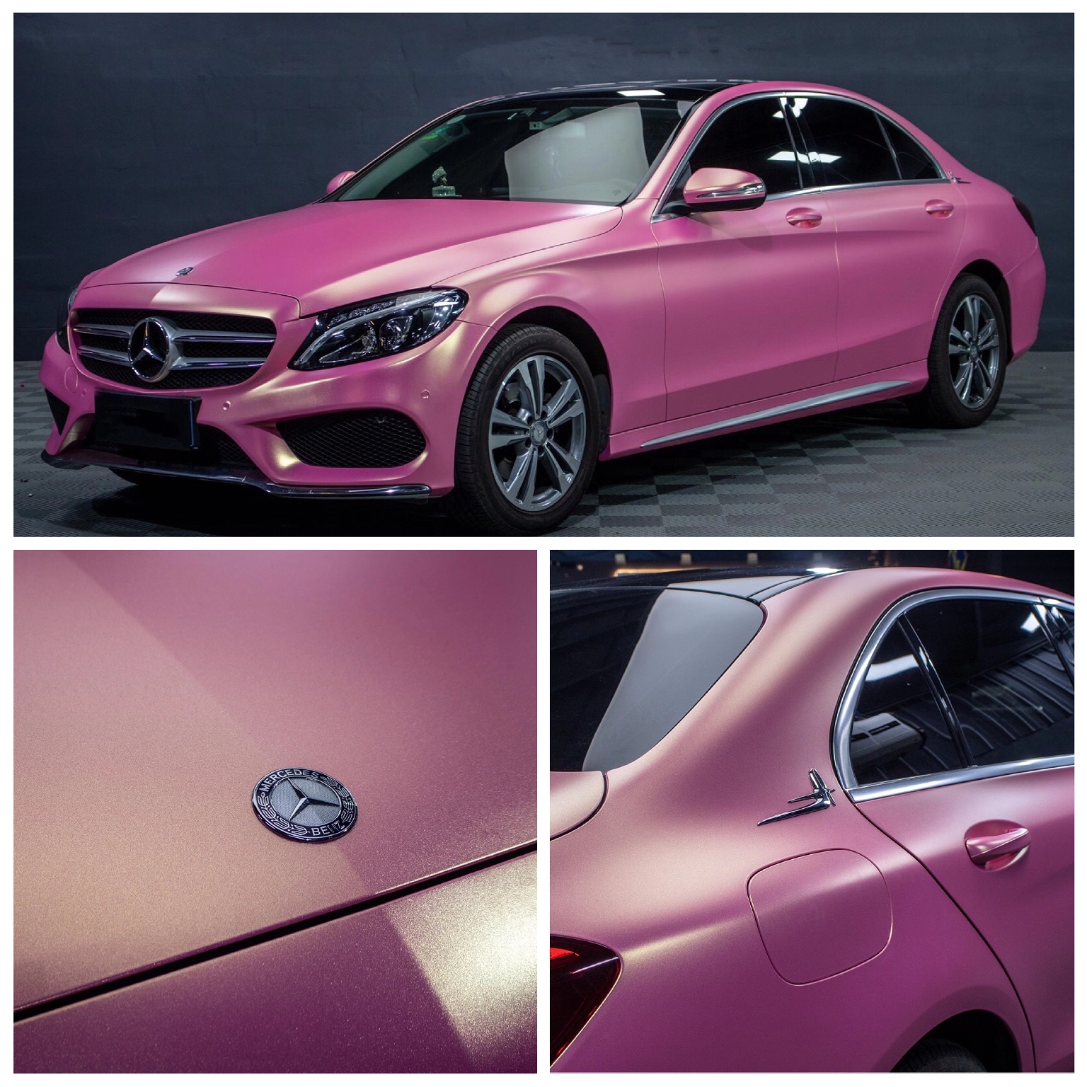 保时捷taycan冰莓粉汽车改色膜电光樱花粉梦幻粉全车膜全国包施工 双