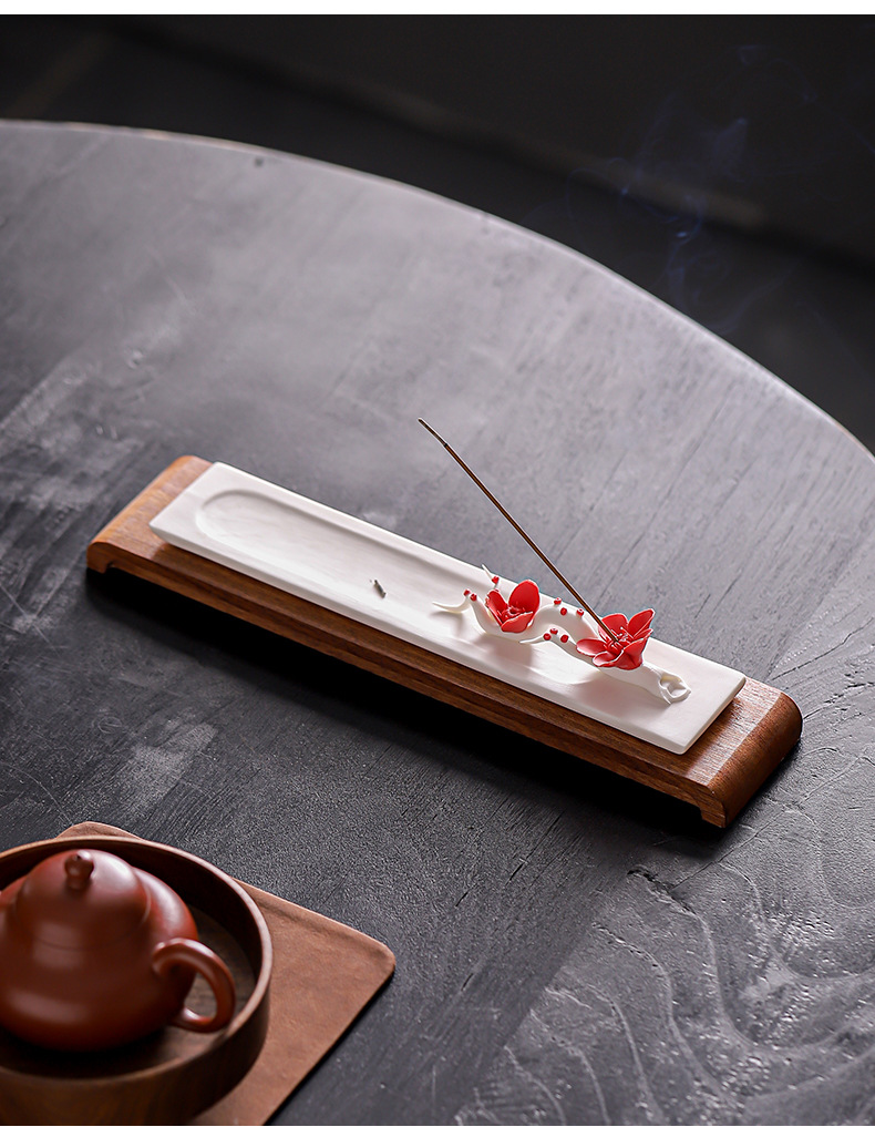 新品陶瓷线香盘手工花香插家用室佛香座香台香托香炉熏香摆件梅花线香