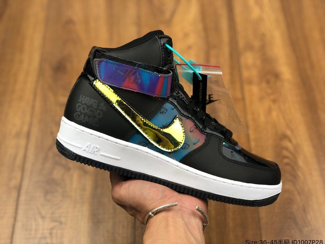 af1 highgood game空军一号高帮电玩黑炫彩镭射 白色炫彩镭射