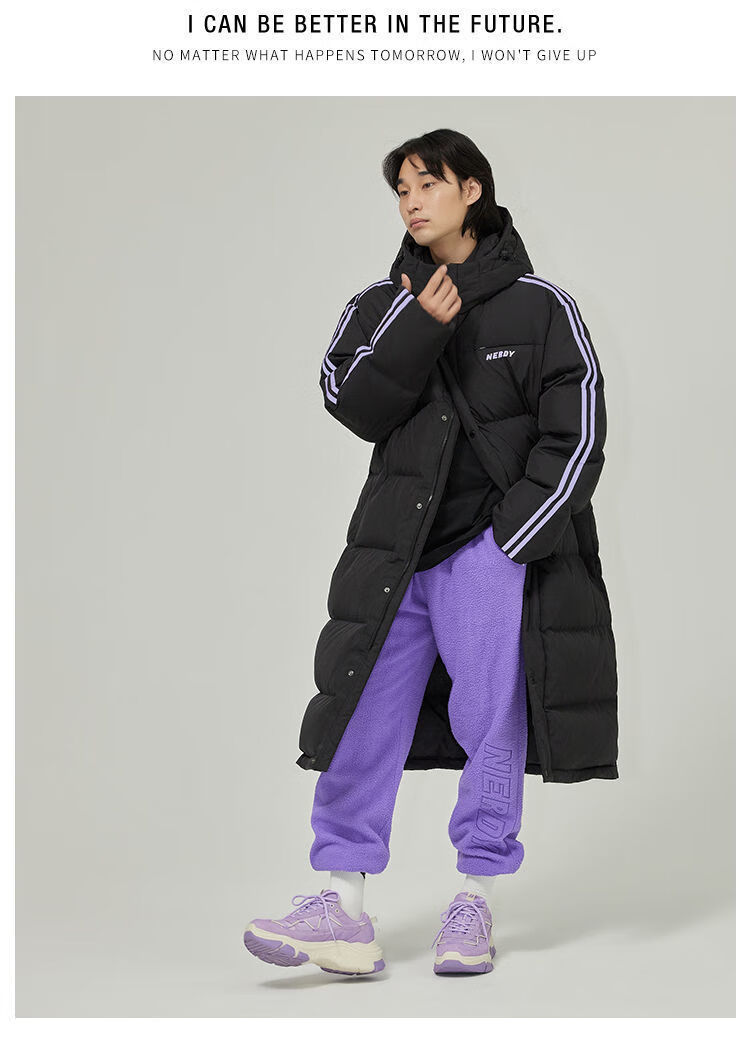 白白熊自制nerdy羽绒服同款女中长款加厚连帽平湖羽绒服外套 白色