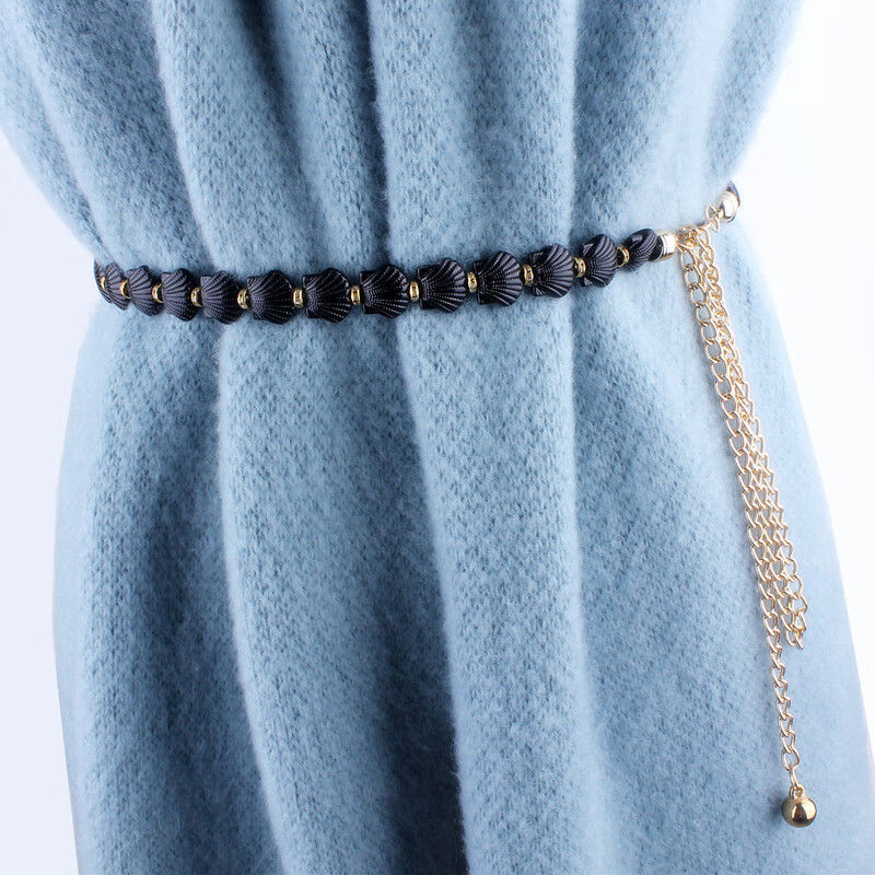 精选好礼韩国时尚金属珍珠腰链女装饰腰带细配裙子链条流苏水钻镶嵌