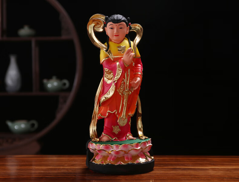 金童玉女摆件供奉家用善财童子龙女居家客厅树脂佛像童男童女 12英寸