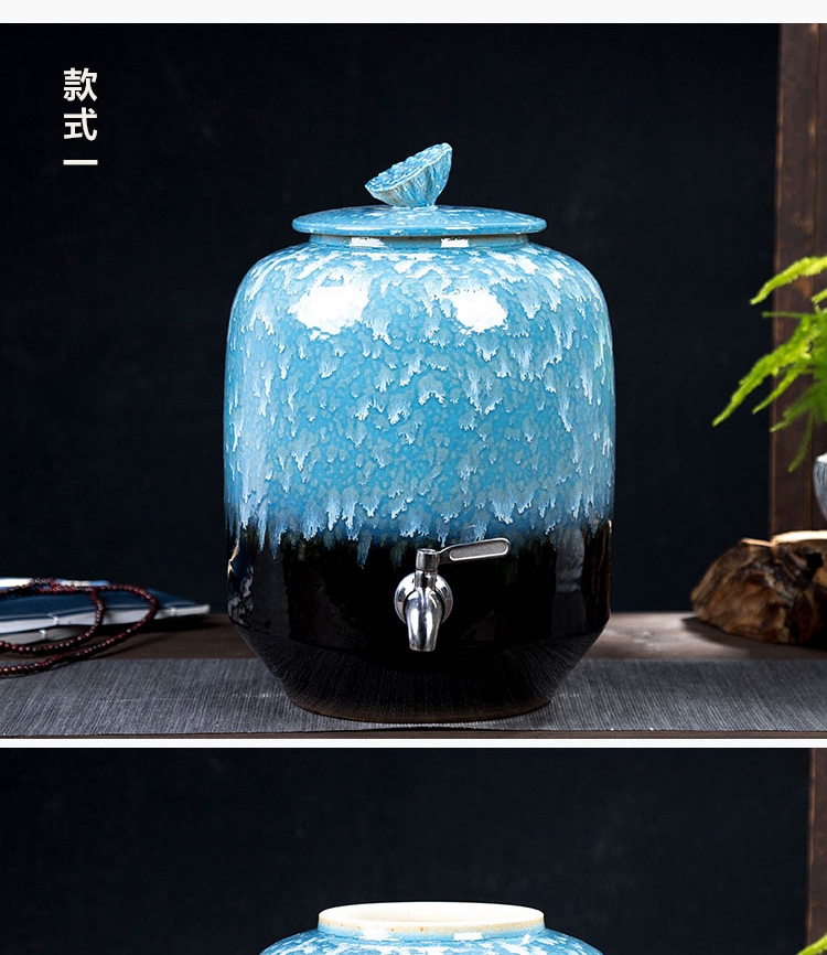 景德镇陶瓷30斤水缸储水家用茶水缸带水龙头 50斤做旧釉【图片 价格