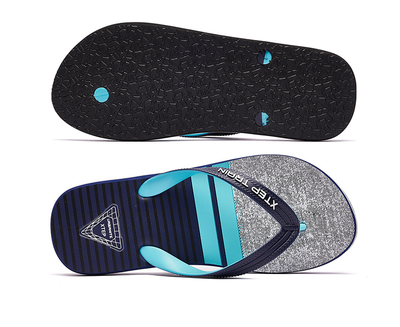 特步男鞋人字拖鞋2020防滑耐磨轻便男拖鞋舒适透气沙滩鞋 灰兰 41