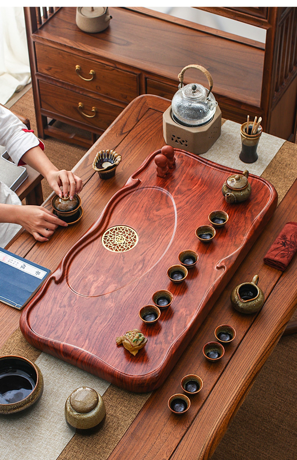 eojq茶盘家用套装排水式新款简约功夫茶具托盘长方形轻奢现代泡小茶台