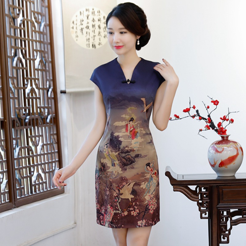 2020新款祺袍夏装短袖改良旗袍裙母亲节礼物中长款连衣裙中年女士女装
