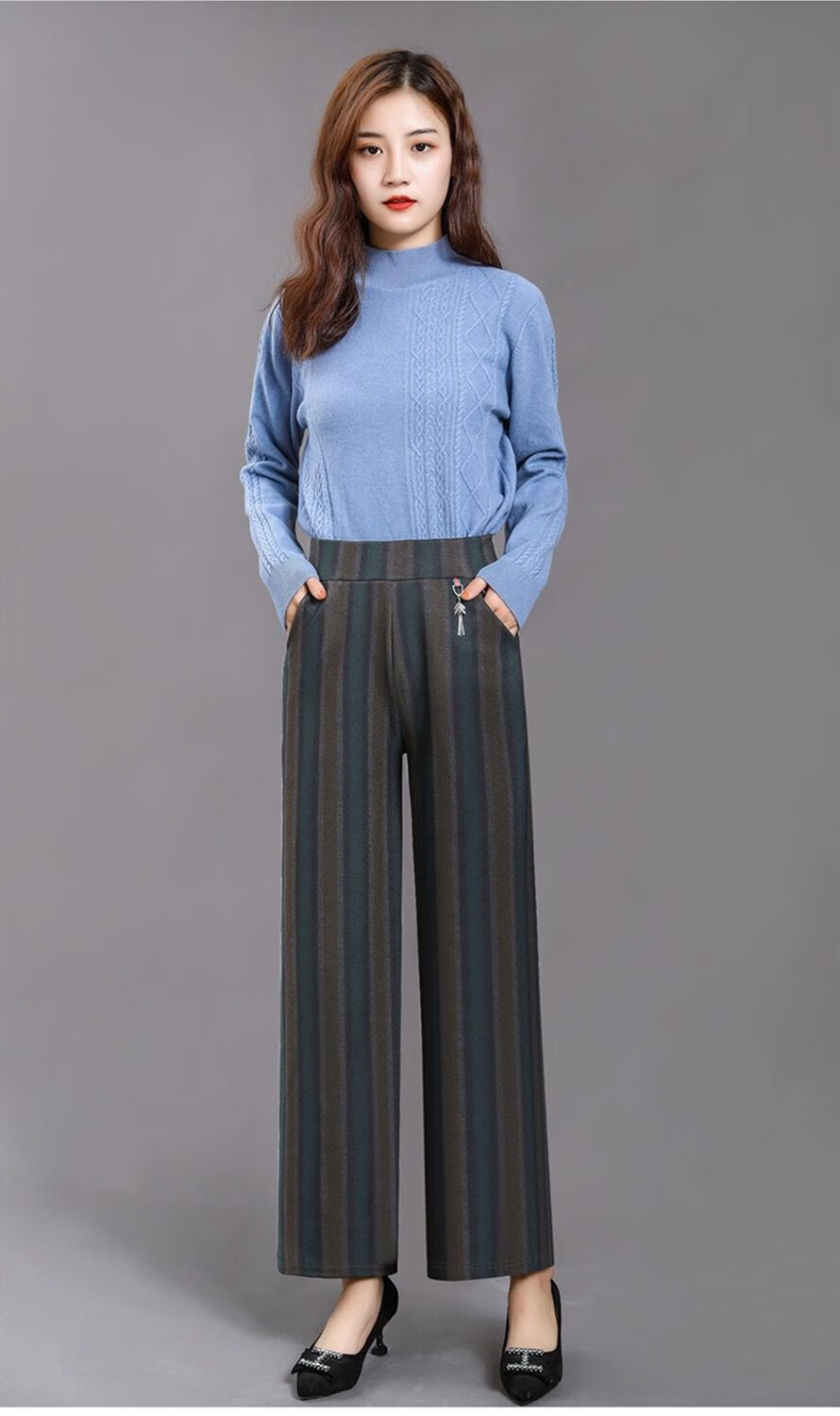 (免邮)松紧腰阔腿裤女垂感大脚裤春夏妈妈裤子女士中年休闲女裤宽松大