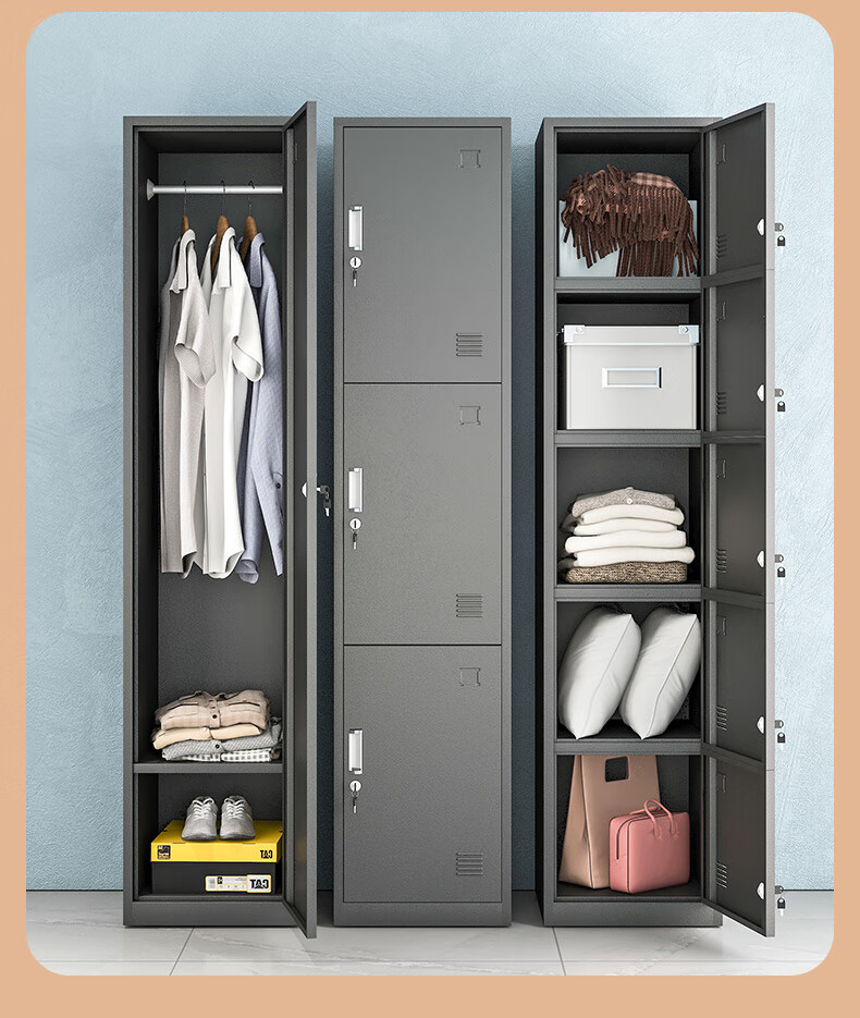 单门更衣柜铁皮柜带锁员工储物柜存包柜办公衣柜收纳柜更衣室鞋柜单门
