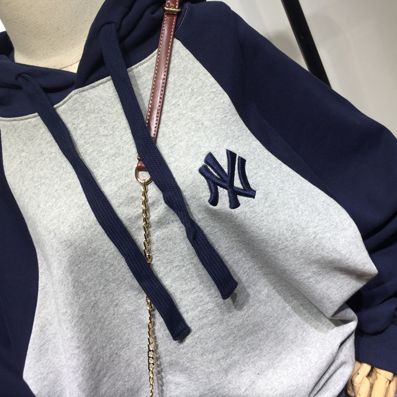 秋冬网红撞色拼接超火cec卫衣女加绒学生韩版宽松百搭刺绣外套 潮 黄