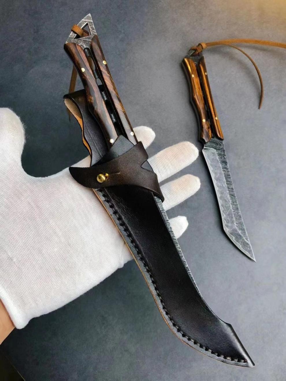 纯手工手工锻打一体龙骨大马士革钢刀高硬度锋利户外花纹钢水果小刀