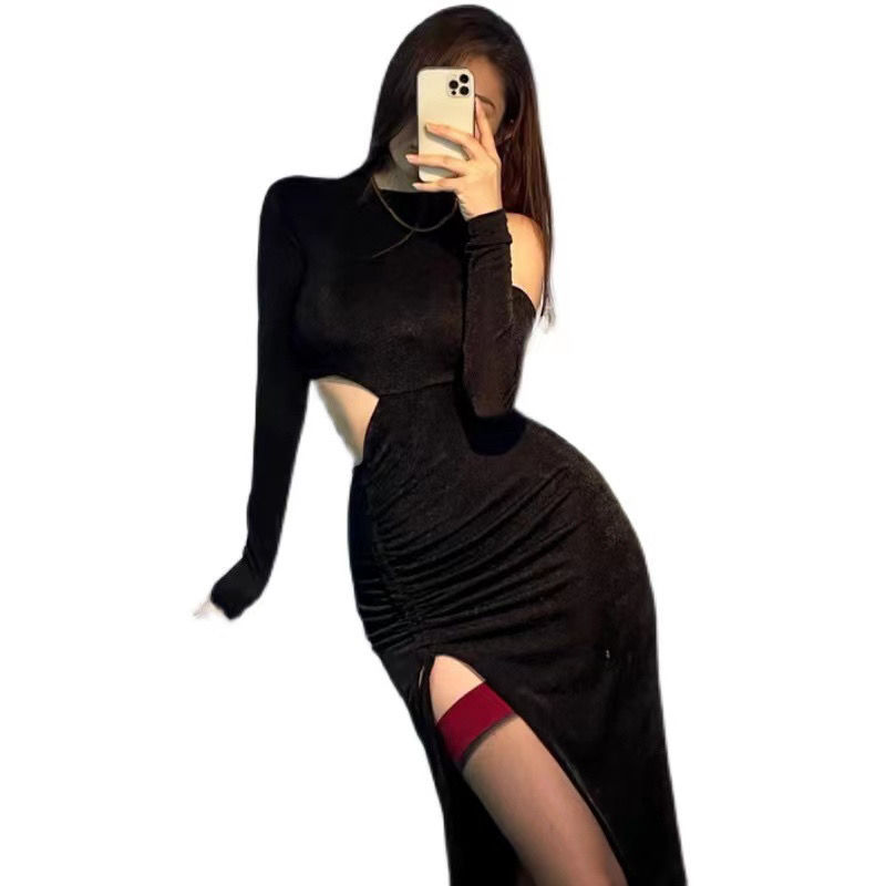 网红小众黑丝袜性感到大腿长筒袜黑色红边黑丝女薄款高筒袜透 红边黑