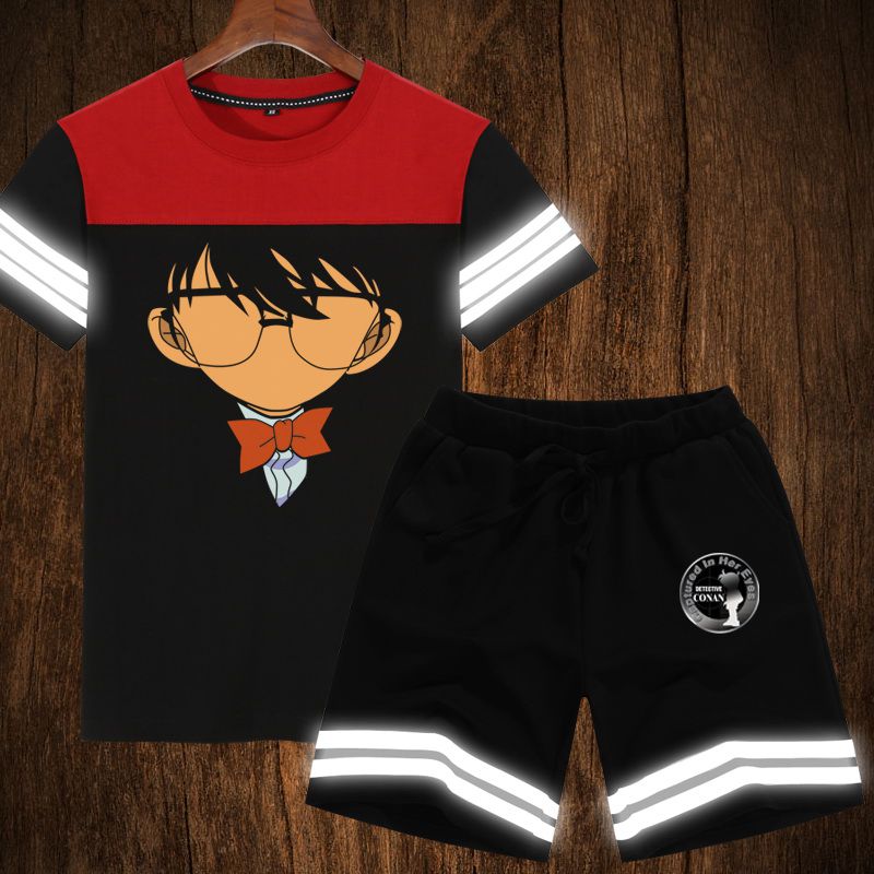 威普驰名侦探柯南q版动漫周边短t恤套装反光大码宽松男士夏季学生衣服