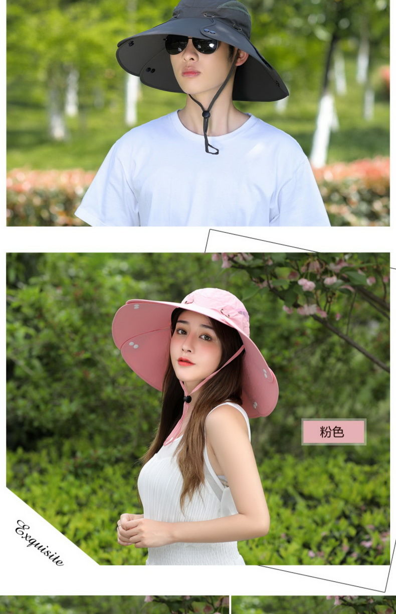 渔夫帽男大号胖子 帽子男夏天大檐户外垂钓登山太阳帽 军绿色 可调节