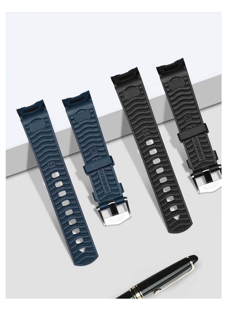 适用欧米茄海马300氟橡胶表带原装款式海马胶带男20mm手表带蓝色不配