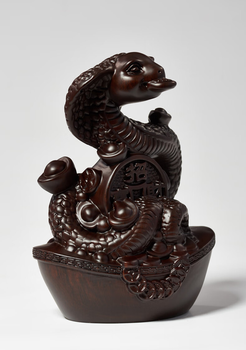 唐砖黑檀木雕眼睛蛇摆件实木十二生肖蛇雕刻红木质蛇吉祥物家居工艺品