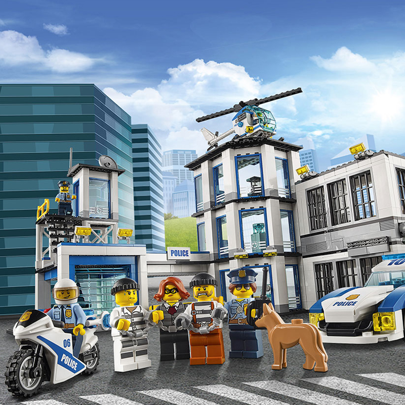 乐高lego警察局积木城市系列2021总新品中心广场玩具车飞机摩托车基地