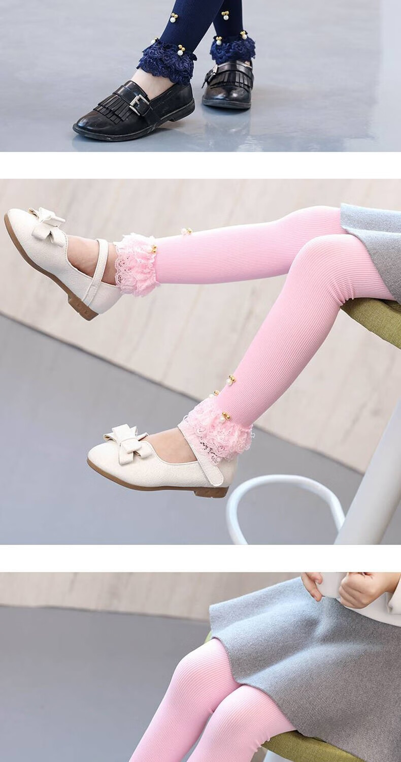 女童连裤袜舞蹈袜春秋儿童袜子大中小童薄款蕾丝外穿小女孩打底裤