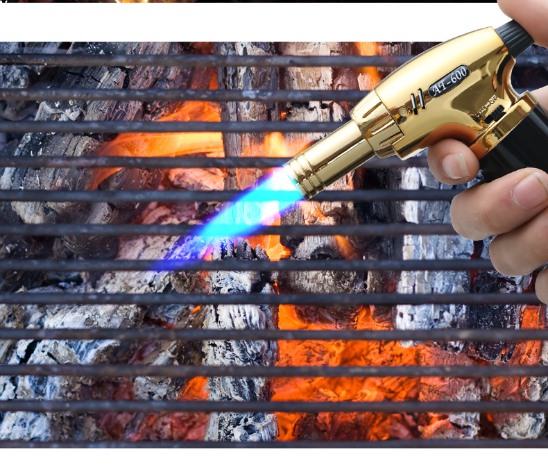 枪雪茄专用直冲户外烧烤防风充气打火机男 400黑色(定火 可调火焰大小