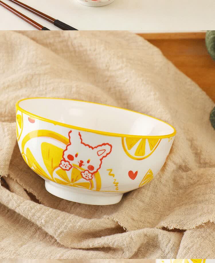 桑菽陶瓷碗家用套装组合儿童卡通碗可爱少女心网红餐具一个人创意饭碗