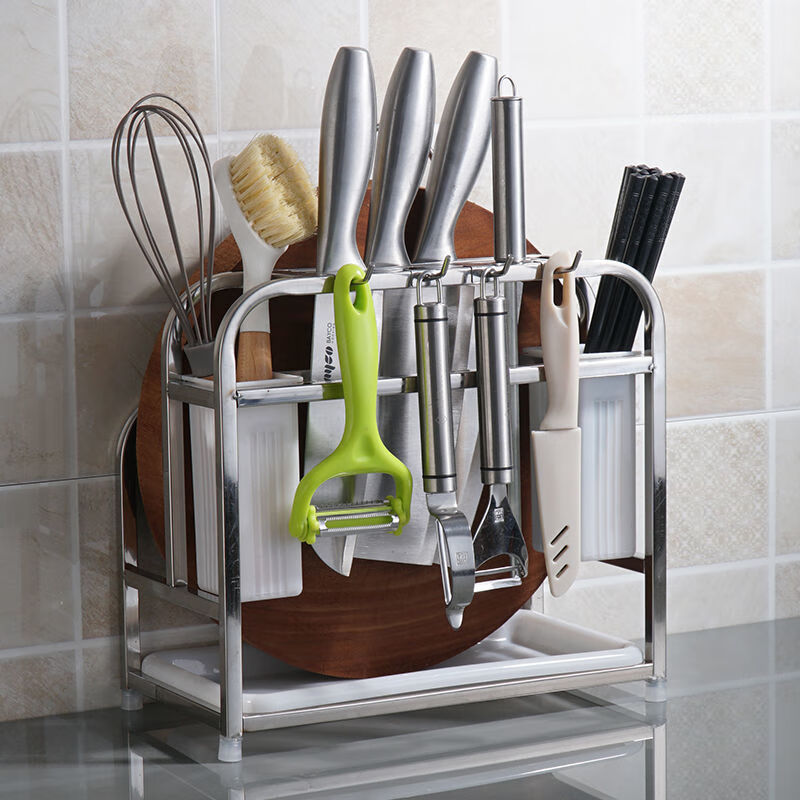 不锈钢刀架刀座家用厨房多功能置物架菜板架砧板架刀具架子收纳架亮光