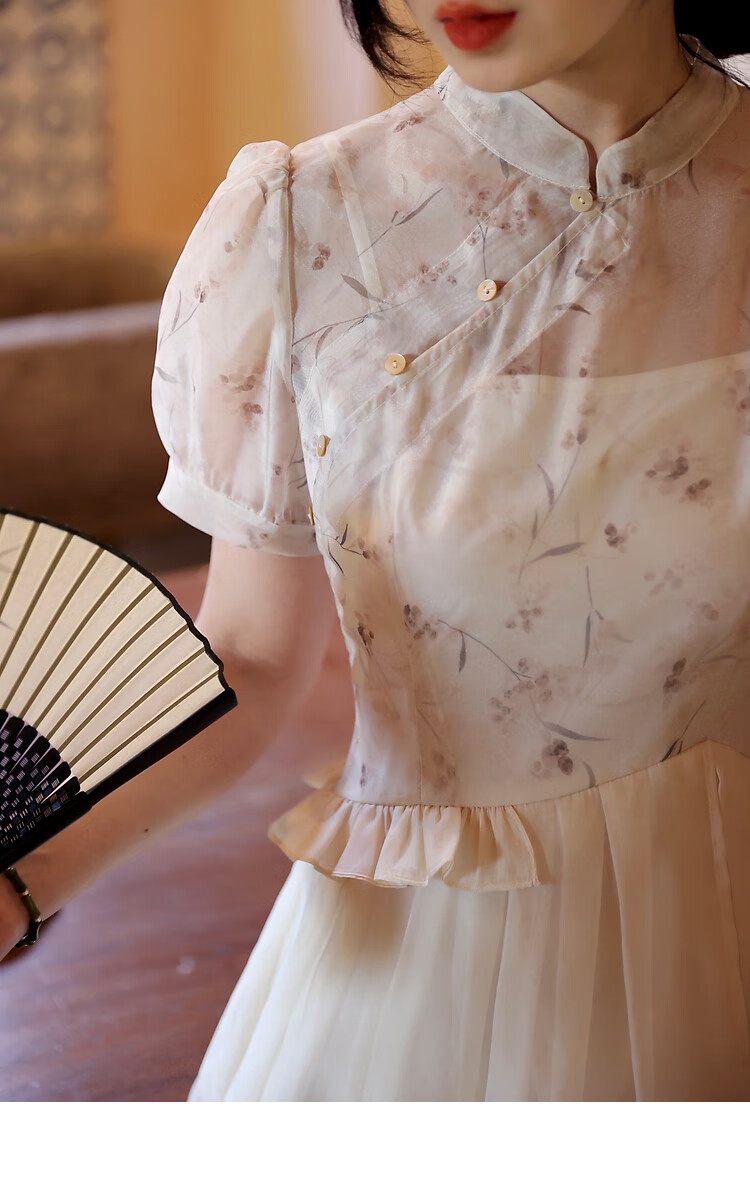 secretjune连衣裙女2022年夏季新款国风复古连衣裙古典气质修身裙子