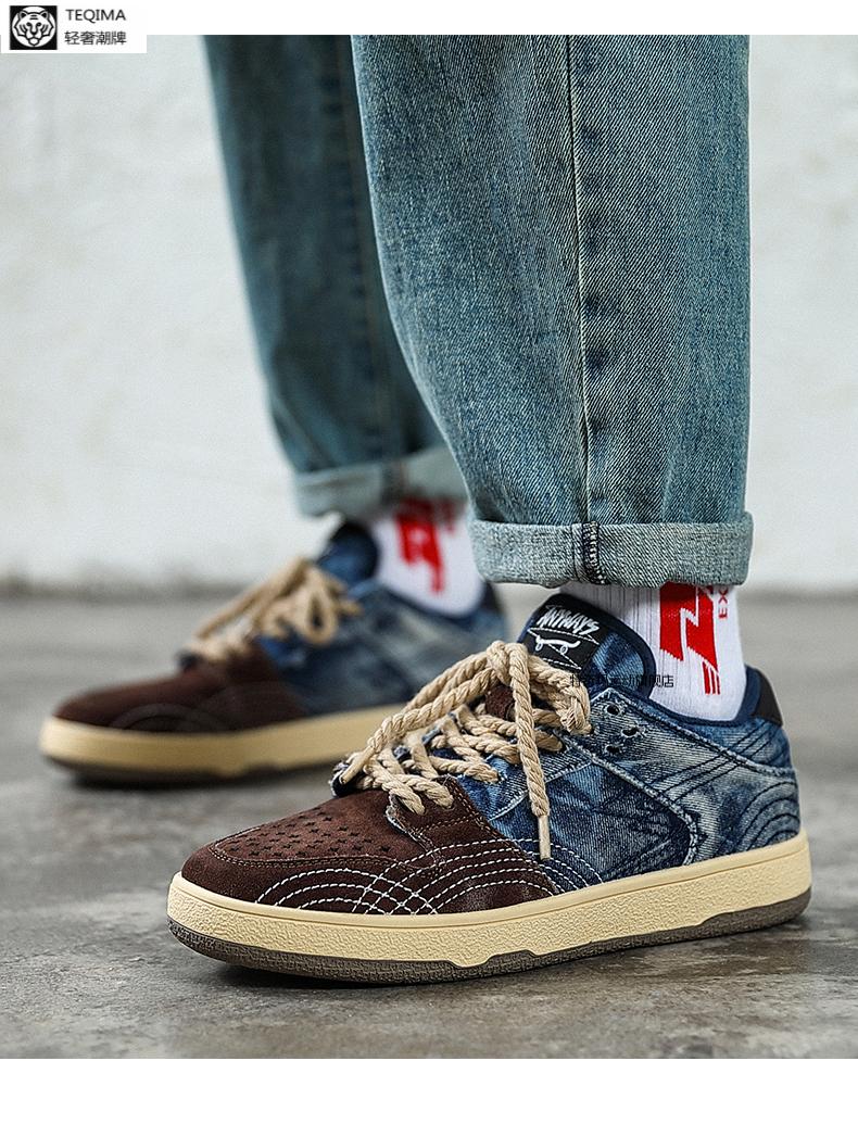 bape潮牌aape香港小众设计感男鞋牛仔板鞋春季新款情侣国潮复古鞋子大