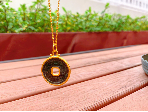 老凤凰开元通宝真品古币铜钱黄金吊坠平安扣999足金土耳其金项链女