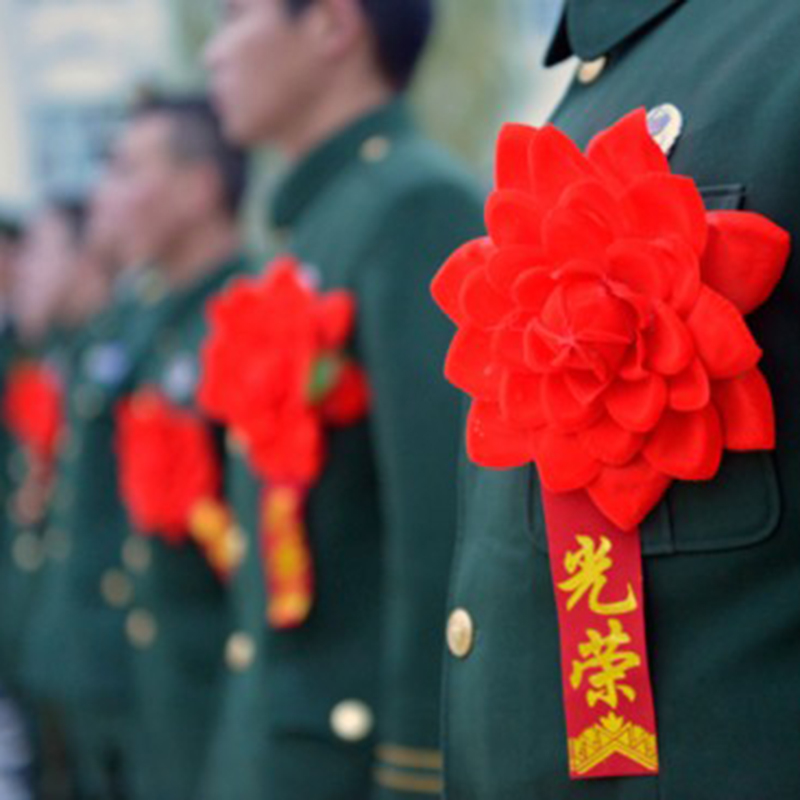 沐阳光荣花大红花胸花新兵光荣入伍胸花标兵胸花表彰大红花参军开业大