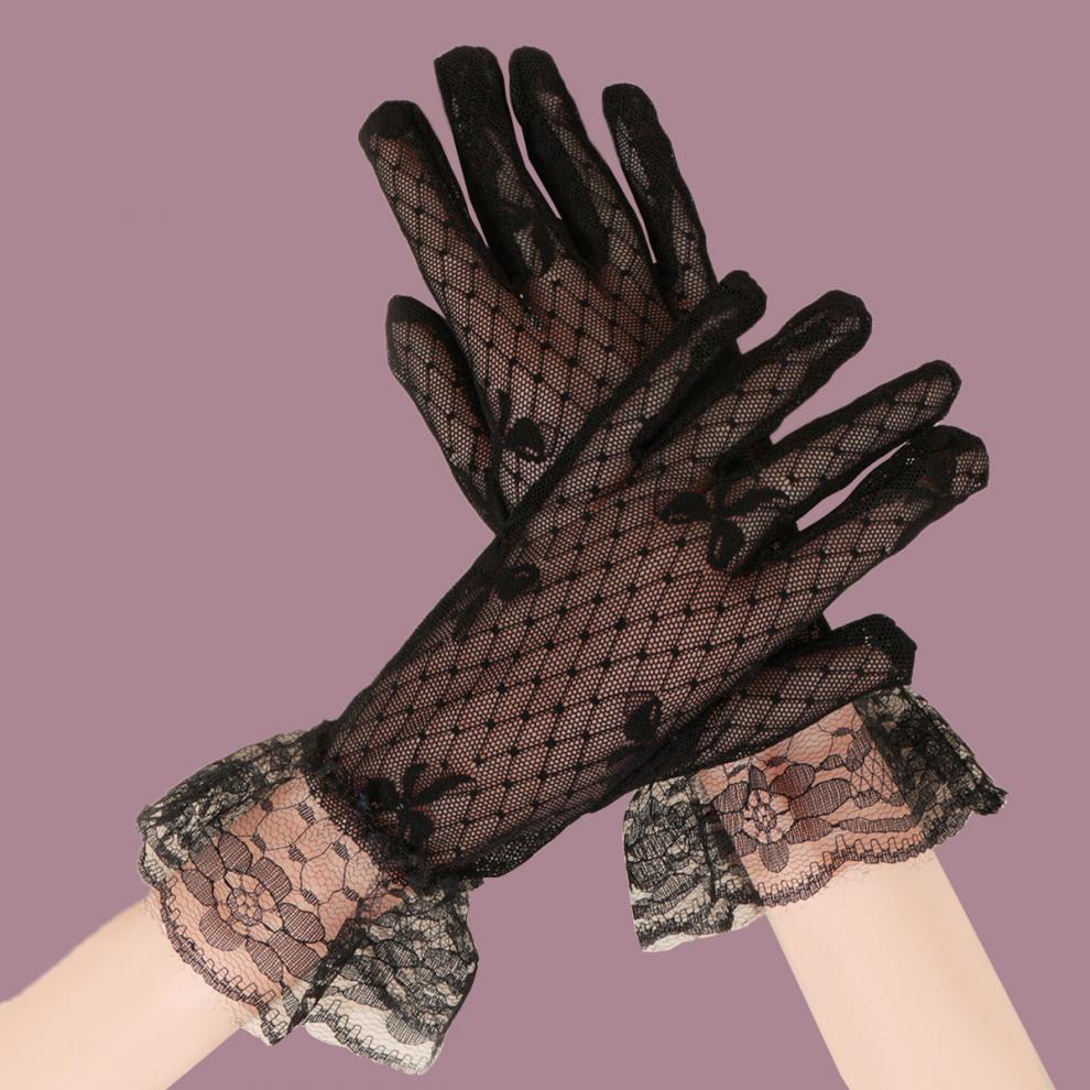 女士蕾丝手套夏天开车防晒手套女薄款新款黑色骑车弁衣坊o豹纹黑蕾丝