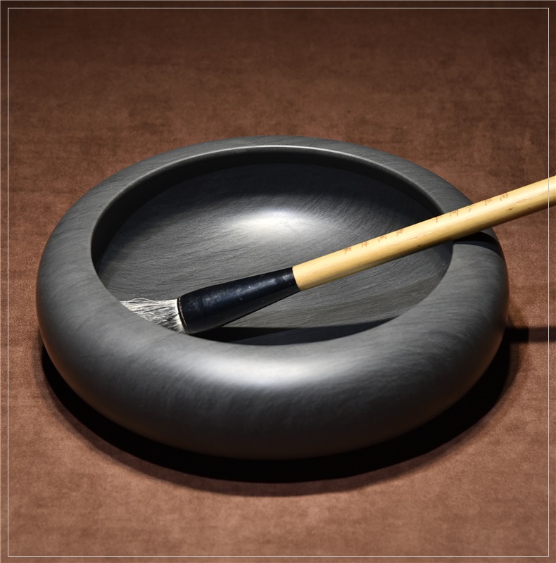 联星旗舰店国家非遗8英寸歙砚原石砚台小圆形笔洗端砚笔墨纸砚文房