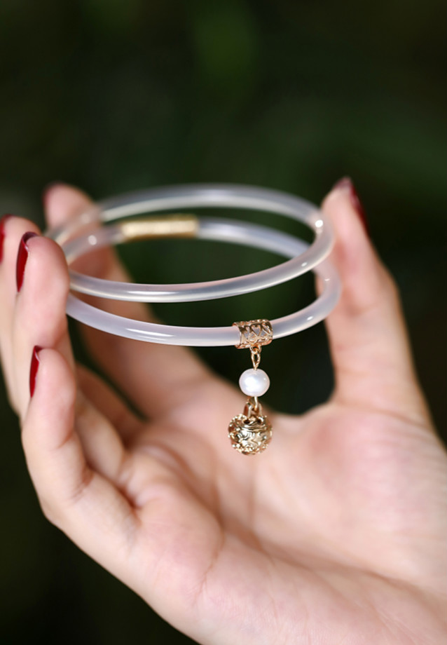 碧家叮当镯玉玛瑙古风手镯女玉髓细条镯子一对水绿中国风玉镯素心m