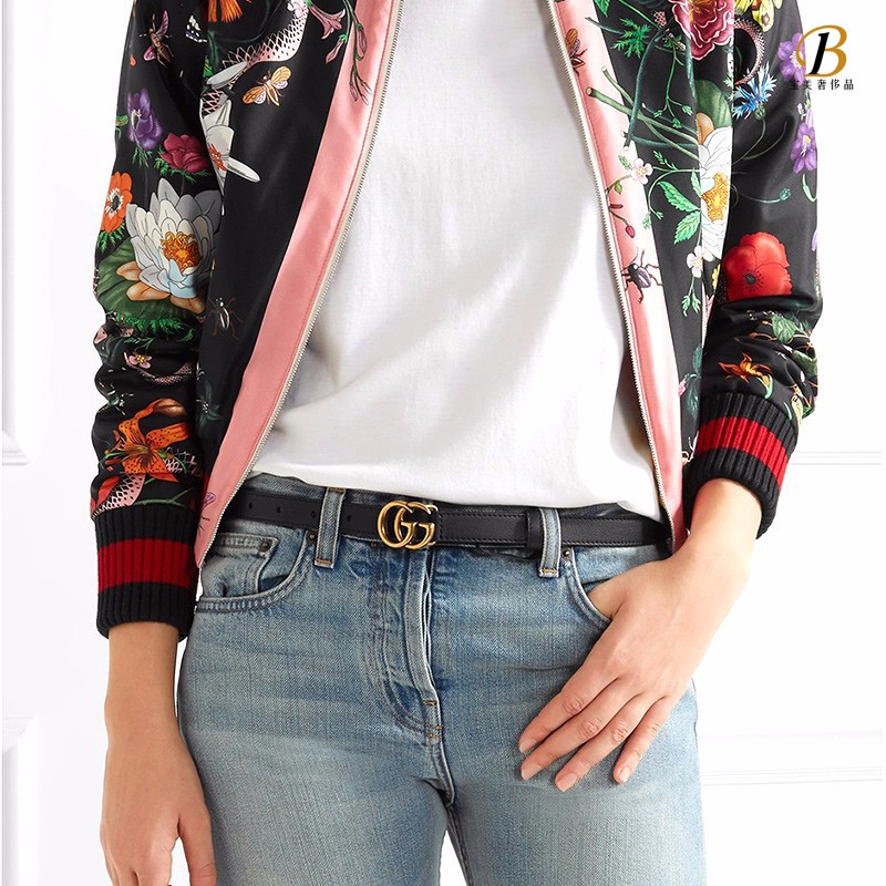 gucci酷奇古驰时尚皮带女士2厘米宽双g扣皮革腰带 409417 ap00t奢侈品