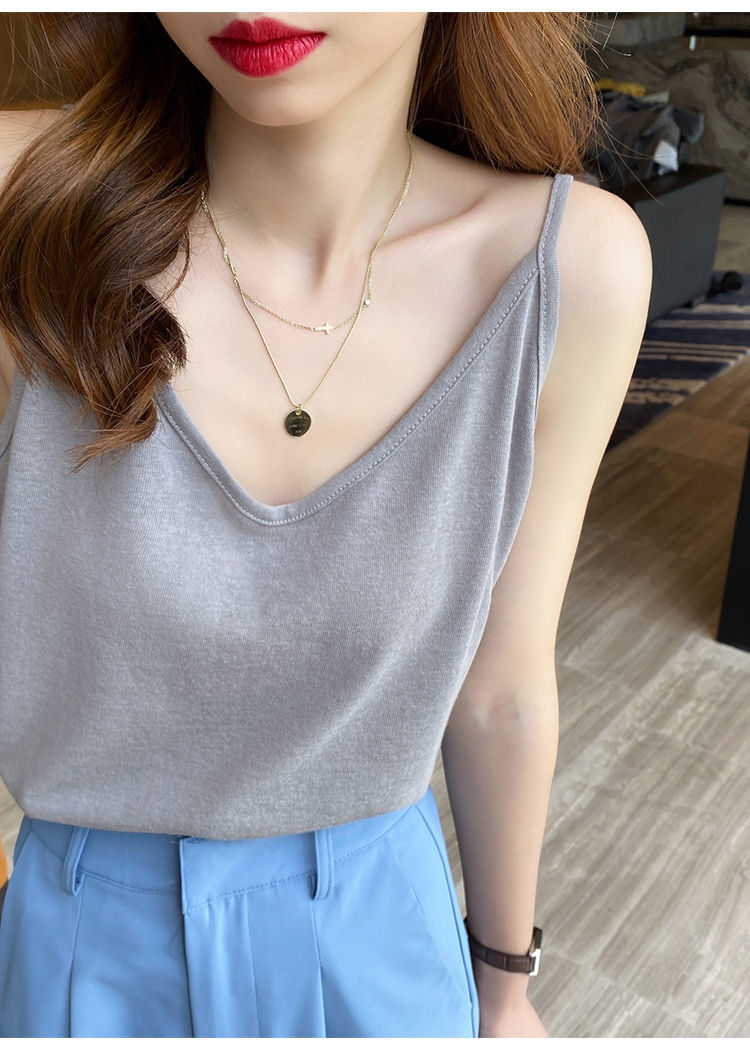 吊带女内搭夏季冰丝薄款宽松无袖上衣白色棉麻打底小背心外穿琉晴黑色