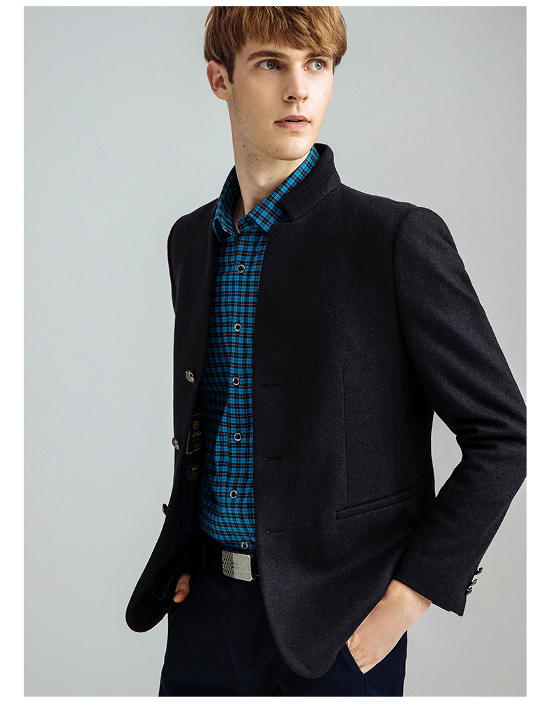 versino梵思诺男装2019秋冬新款商务休闲纯色v领单排扣羊毛外套46v