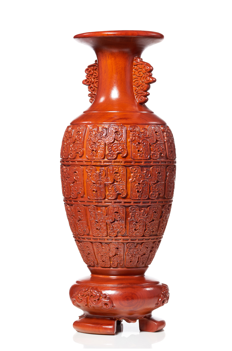 唐砖花梨木雕汉式花瓶摆件实木底座可插花礼工艺品红木家居客厅装饰