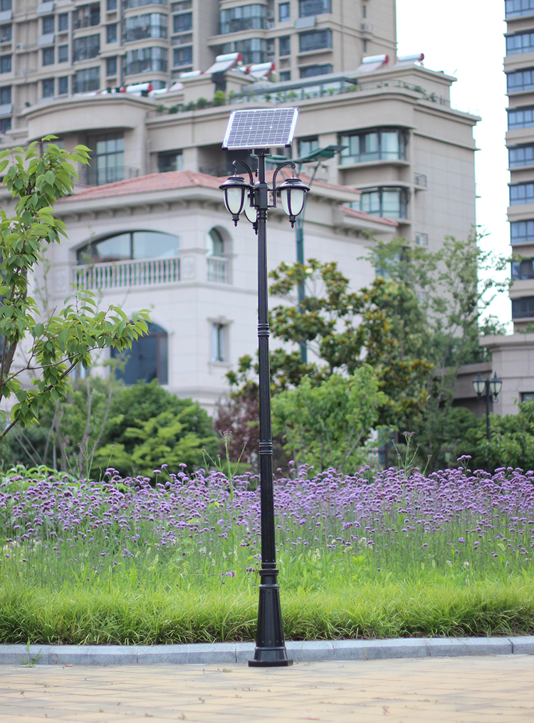 欧式户外防水太阳能新农村路灯别墅花园小区庭院灯3米双头景观灯时尚