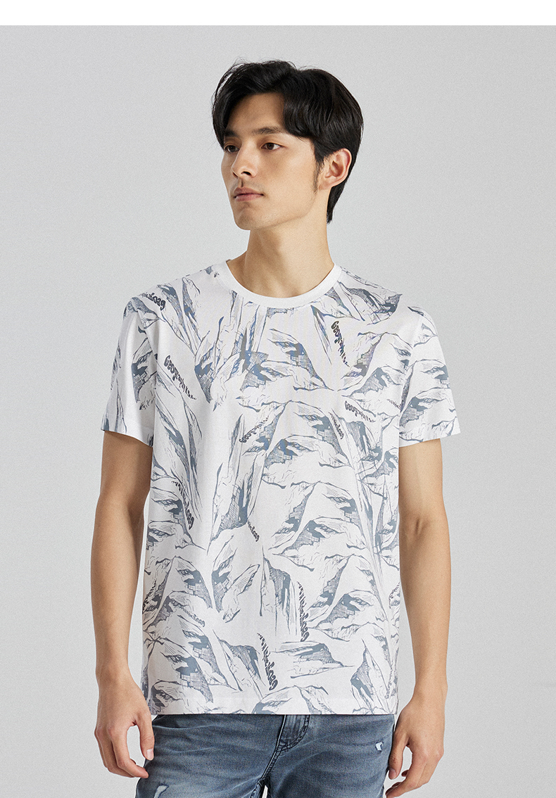 【商场同款】利郎短袖t恤男2022夏圆领短t男cng地理系列印花 白蓝(22x