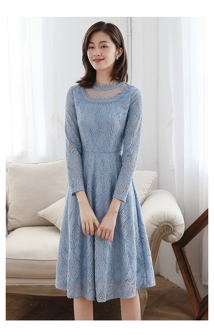 勿忘花春夏装新品女2020蕾丝连衣裙女名媛气质中长款显瘦长袖裙子