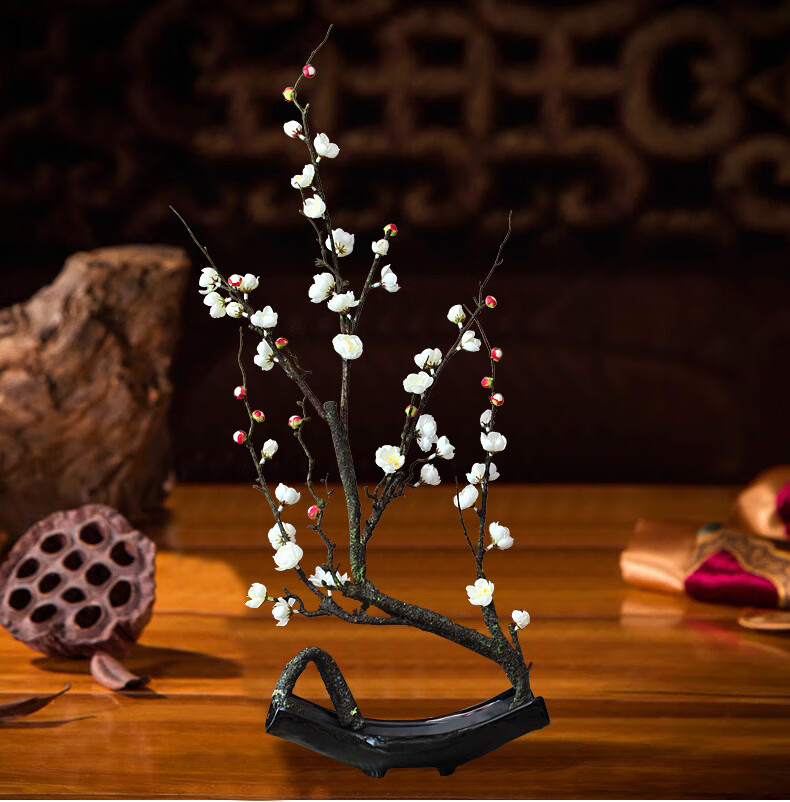 仿真梅花盆景中式套装假花摆件家居装饰客厅书房玄关花艺摆件 腊梅