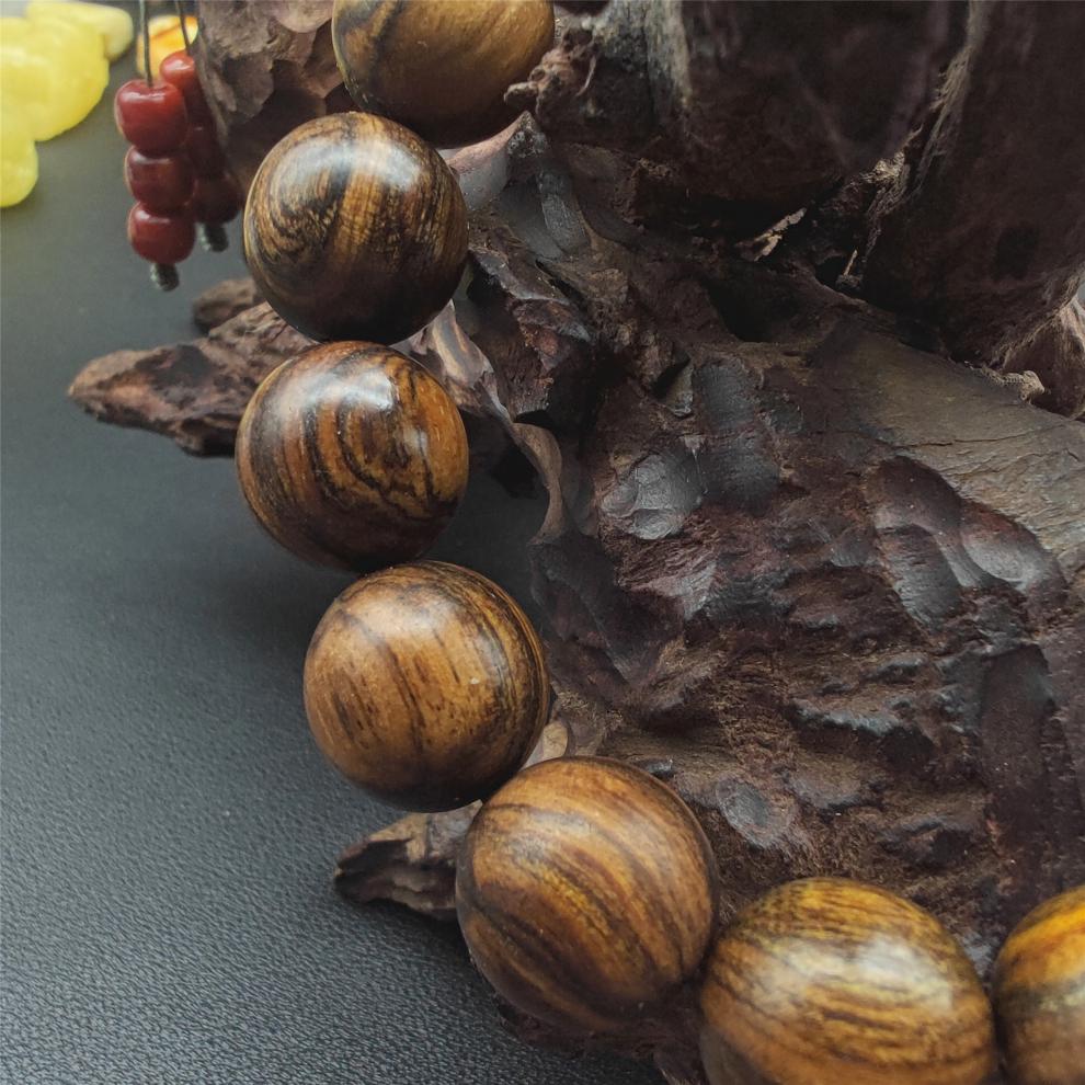 贡木沉香手串亦姝家印尼玉化贡木沉香圆珠手串佛珠15虎皮纹果香味封香