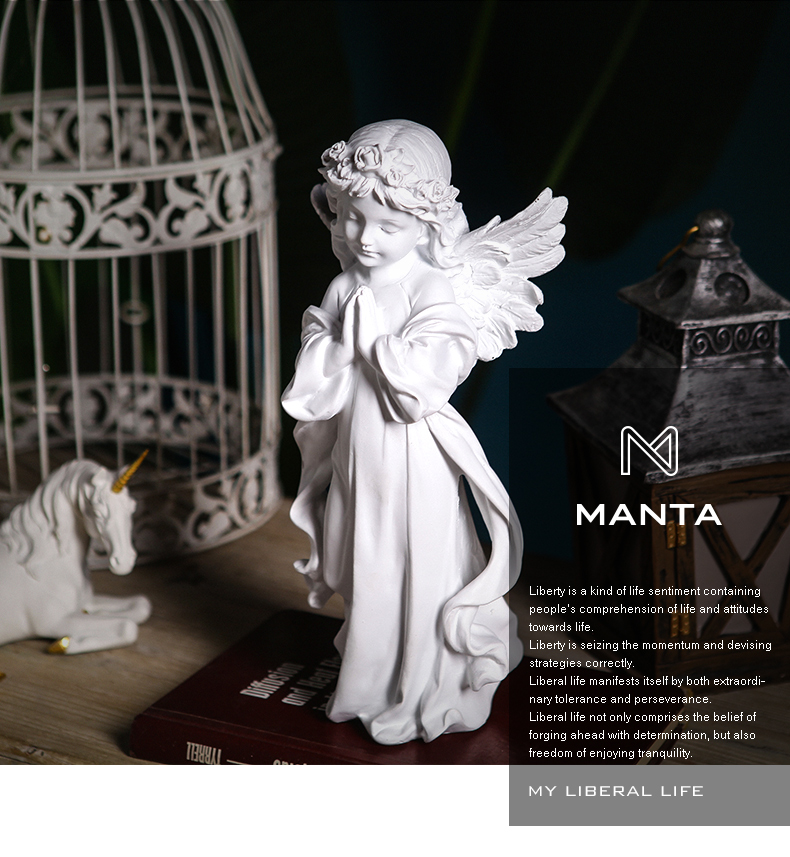 欧式复古白衣天使工艺品雕塑 法式石膏人物雕像小摆件 儿童天使a款