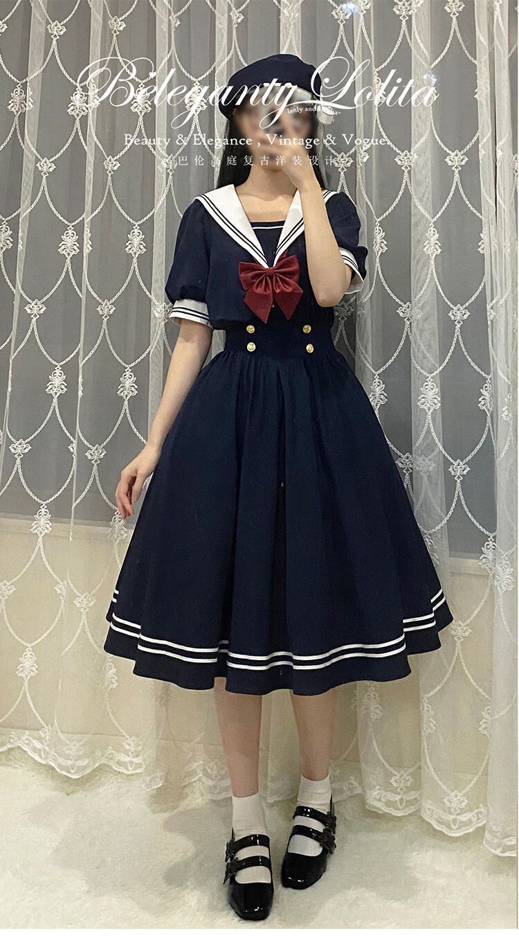 名称:【京选品质】步雳学院风夏季甜美海军领jk短袖连衣裙女学生韩版