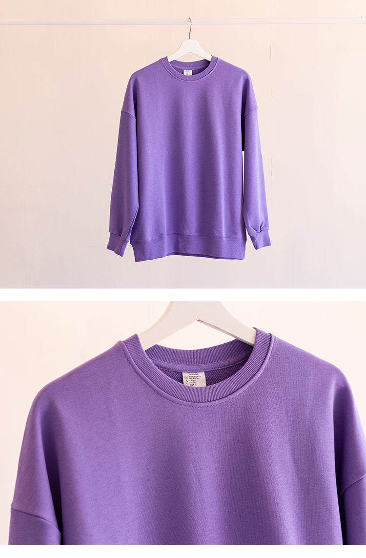 春秋季常规圆领卫衣男纯紫色毛圈卫衣男女紫色bf风标准型上衣潮sn5833