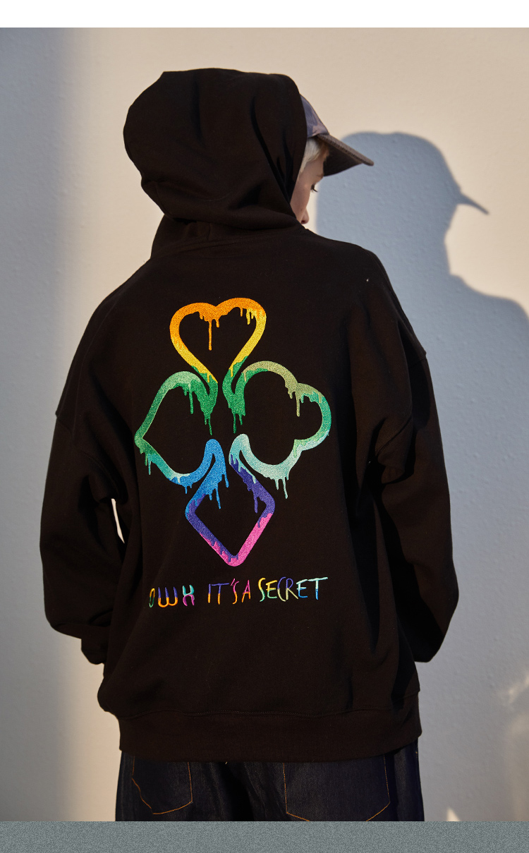 owx国潮渐变卫衣男2019新款潮宽松刺绣嘻哈潮牌情侣款个性连帽衫 黑色