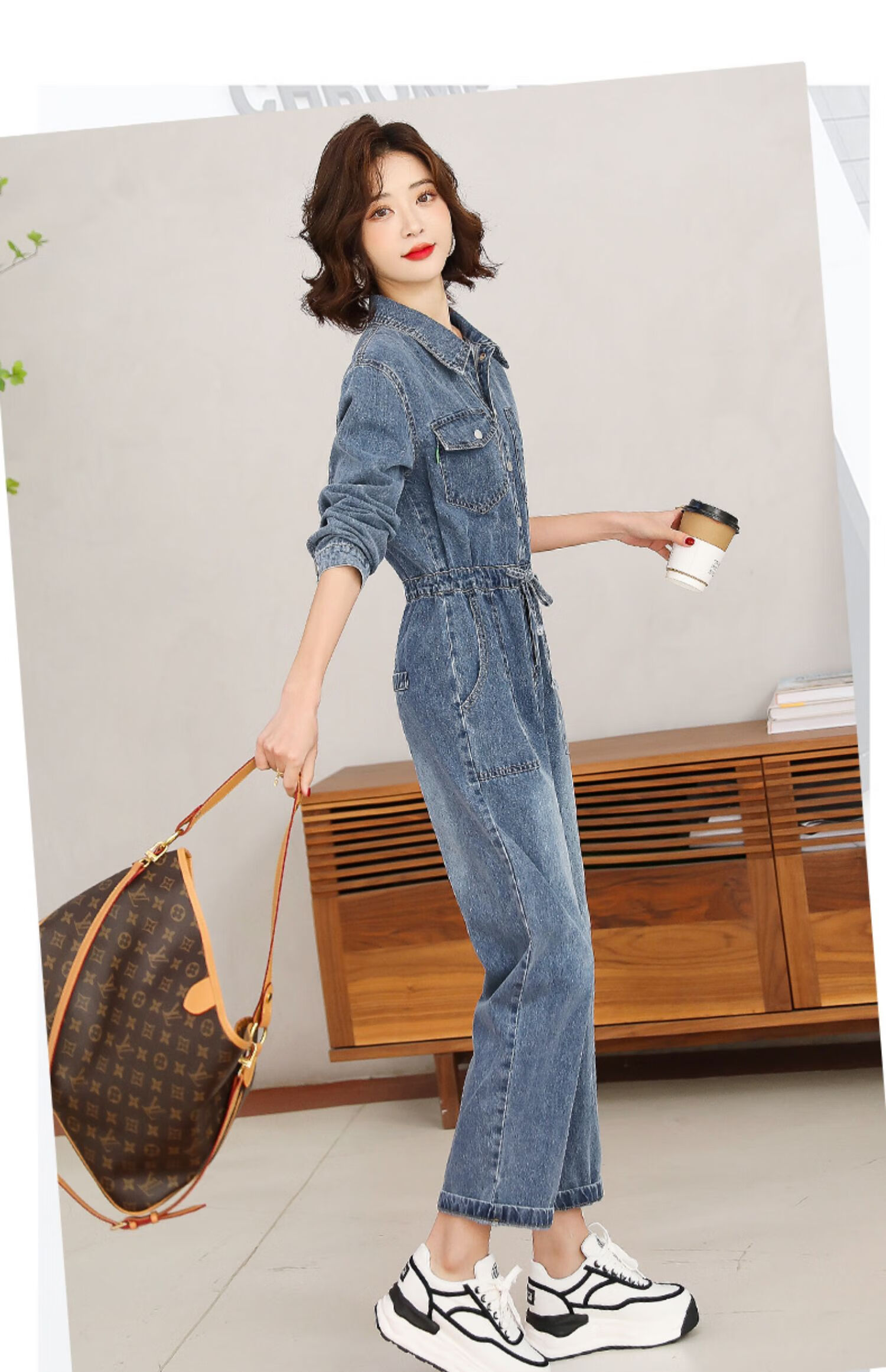明星同款欧货高级潮流宽松牛仔连体裤2022春秋新款女装时尚减龄连衣裤